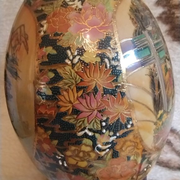 Vintage Royal Satsuma Large 11 Inch Porcelain Deco Egg With Stand - Picture 2 of 7